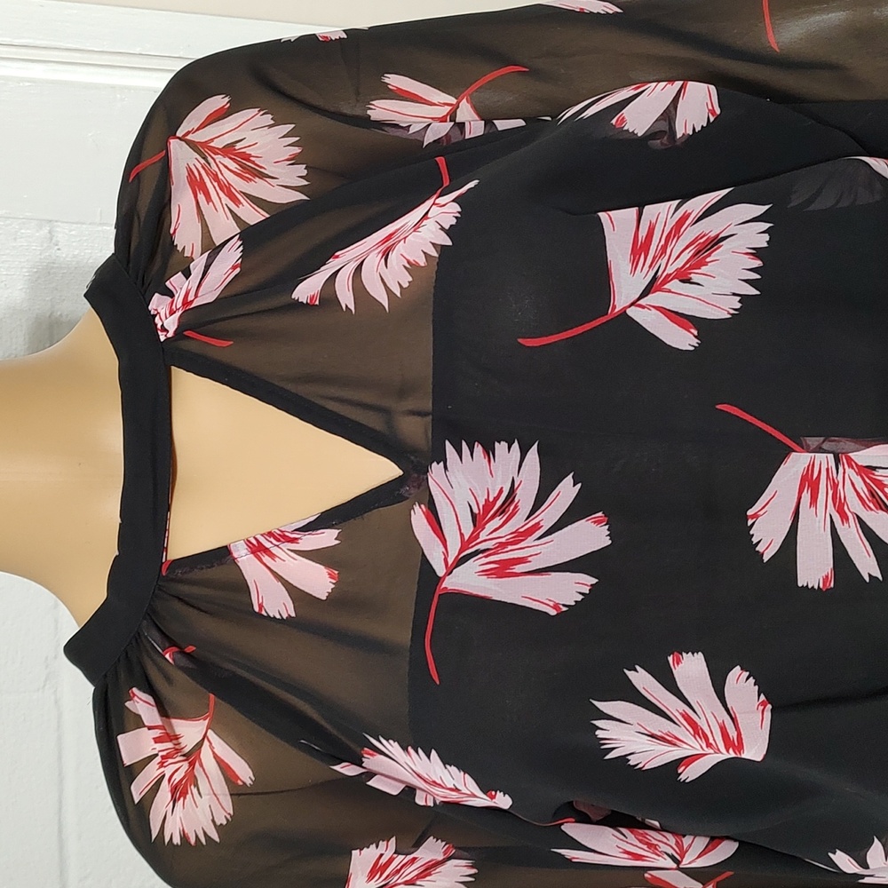 Express Black Floral Sexy Long Sleeve Sheer Top sz Small